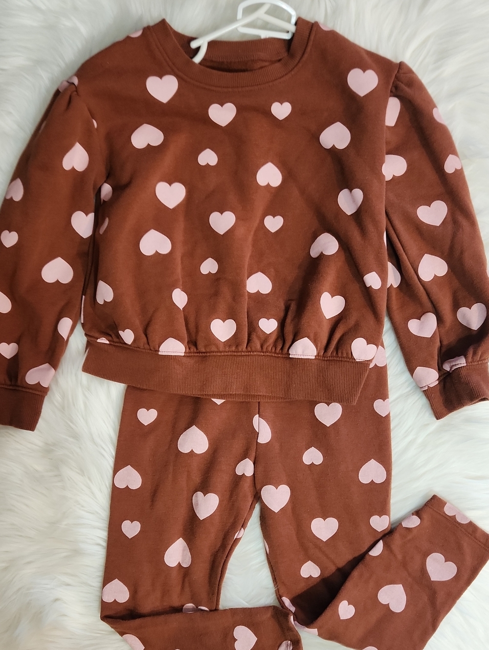 2pc Matching Set - Kids Heart-Print Brown & Pink Fleece - Kids Size 5